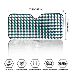 Blue Green And White Houndstooth Print Car Windshield Sun Shade