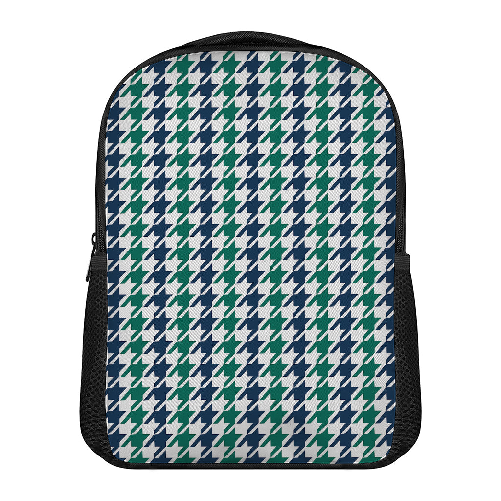 Blue Green And White Houndstooth Print Casual Backpack