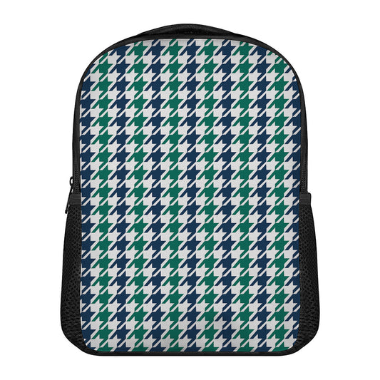 Blue Green And White Houndstooth Print Casual Backpack