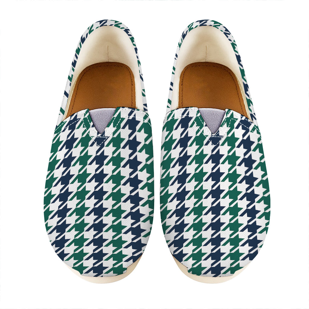 Blue Green And White Houndstooth Print Casual Shoes