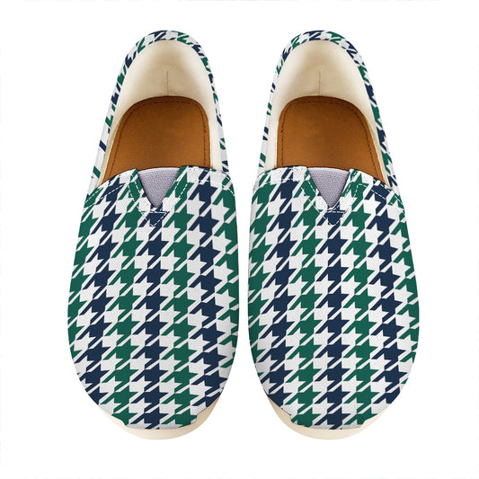 Blue Green And White Houndstooth Print Casual Shoes