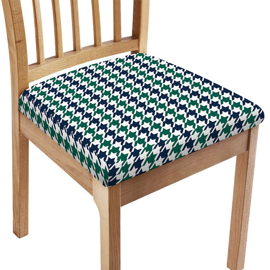 Blue Green And White Houndstooth Print Chair Cushion Cover