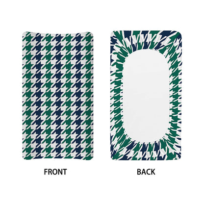 Blue Green And White Houndstooth Print Changing Pad Cover