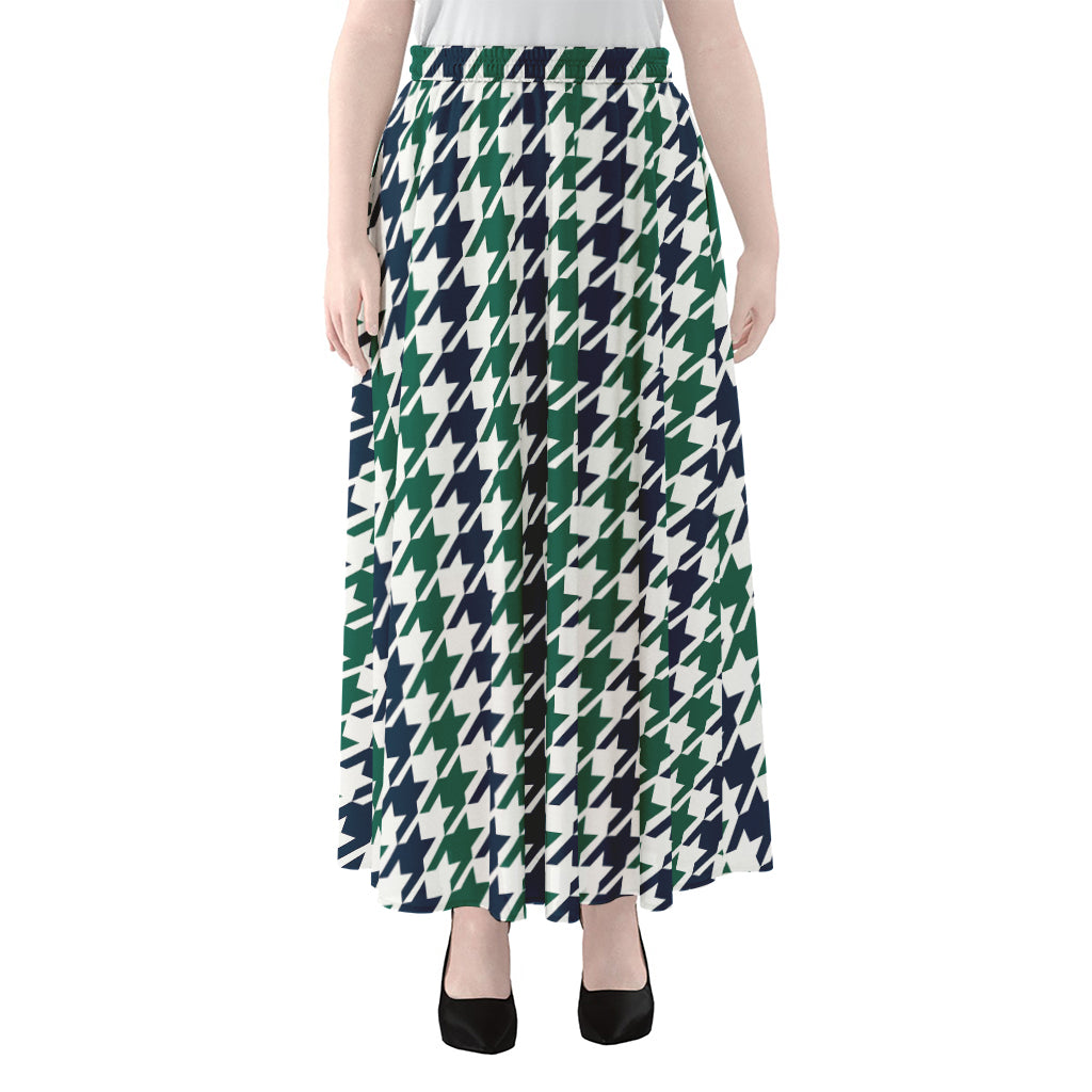 Blue Green And White Houndstooth Print Chiffon Maxi Skirt