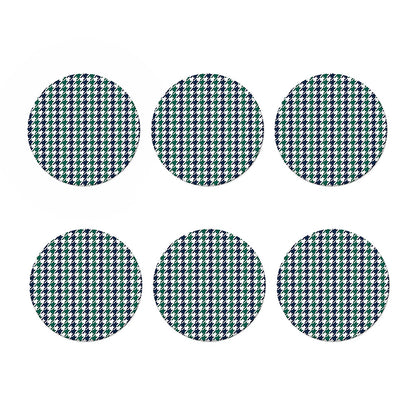 Blue Green And White Houndstooth Print Coaster Set