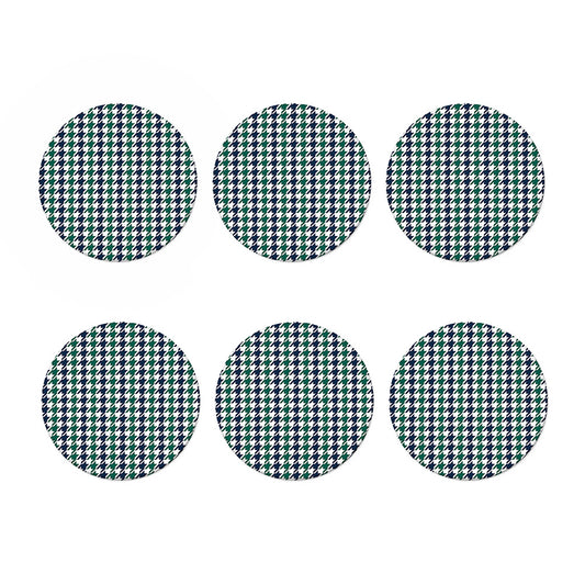 Blue Green And White Houndstooth Print Coaster Set