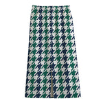 Blue Green And White Houndstooth Print Cotton Front Slit Maxi Skirt