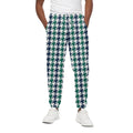 Blue Green And White Houndstooth Print Cotton Sweatpants