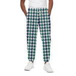 Blue Green And White Houndstooth Print Cotton Pants