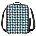 Blue Green And White Houndstooth Print Crossbody Lunch Bag