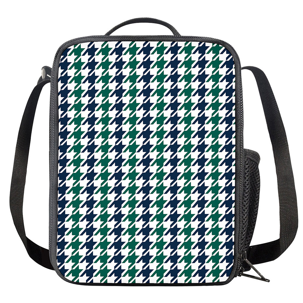 Blue Green And White Houndstooth Print Crossbody Lunch Bag