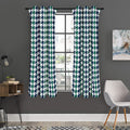 Blue Green And White Houndstooth Print Grommet Curtain Panels