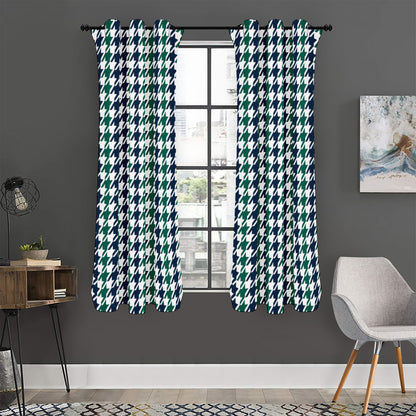 Blue Green And White Houndstooth Print Curtain
