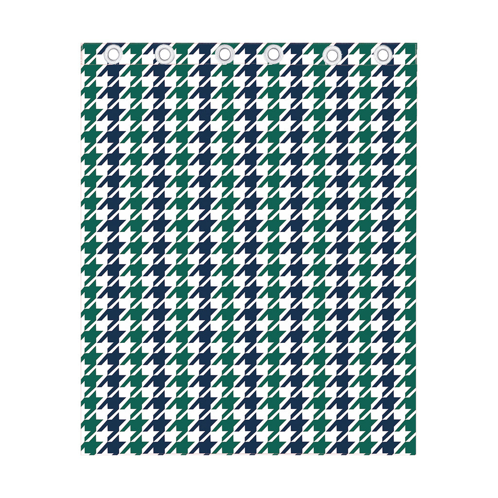 Blue Green And White Houndstooth Print Curtain