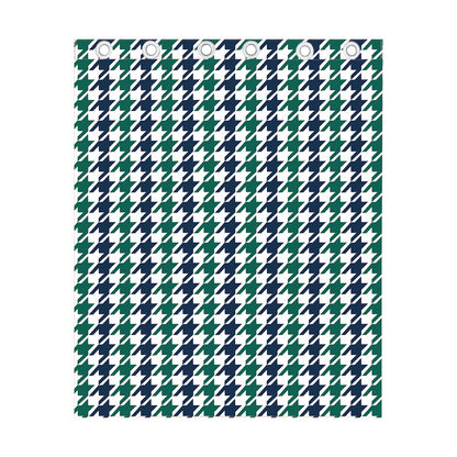 Blue Green And White Houndstooth Print Curtain