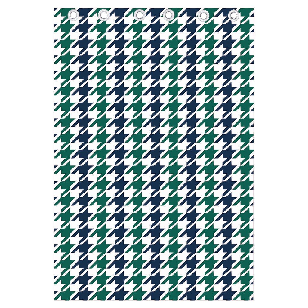 Blue Green And White Houndstooth Print Curtain