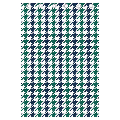 Blue Green And White Houndstooth Print Curtain