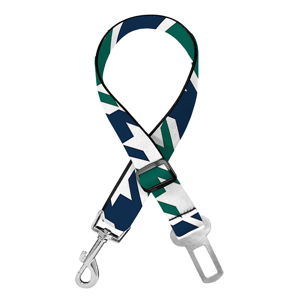 Blue Green And White Houndstooth Print Dog Seat Belt