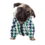 Blue Green And White Houndstooth Print Dog Zip Up Hoodie