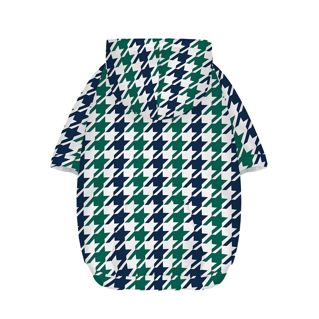 Blue Green And White Houndstooth Print Dog Zip Up Hoodie