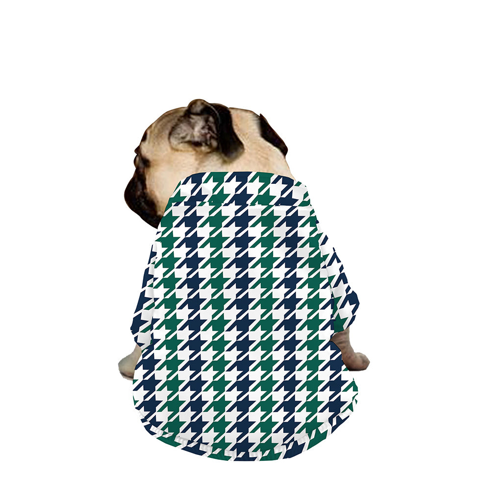 Blue Green And White Houndstooth Print Dog Zip Up Jacket
