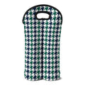 Blue Green And White Houndstooth Print Double Neoprene Wine Tote