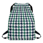 Blue Green And White Houndstooth Print Drawstring Backpack