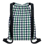 Blue Green And White Houndstooth Print Drawstring Backpack