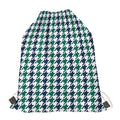 Blue Green And White Houndstooth Print Drawstring Bag