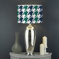 Blue Green And White Houndstooth Print Drum Lamp Shade