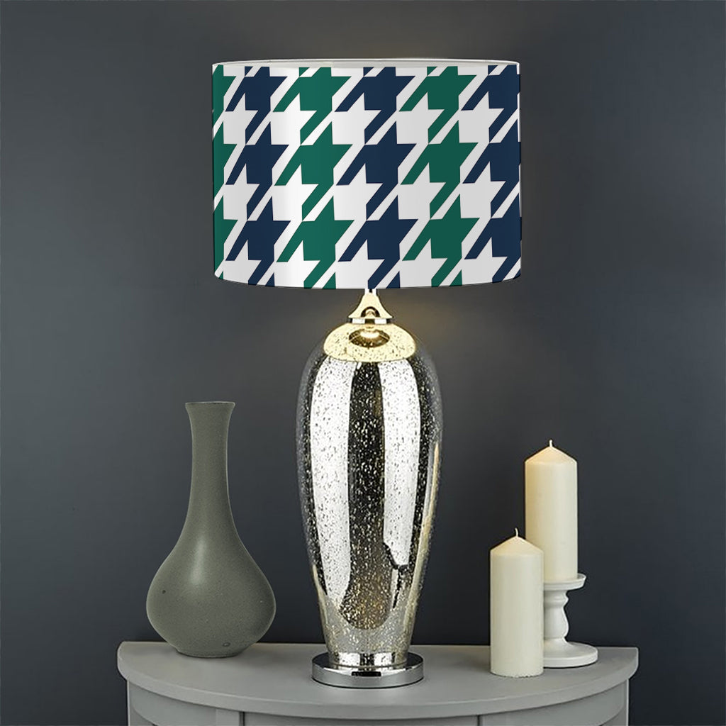Blue Green And White Houndstooth Print Drum Lamp Shade