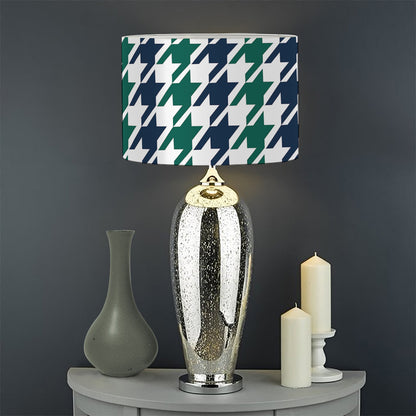 Blue Green And White Houndstooth Print Drum Lamp Shade