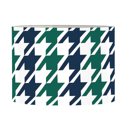 Blue Green And White Houndstooth Print Drum Lamp Shade
