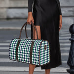 Blue Green And White Houndstooth Print Duffle Bag
