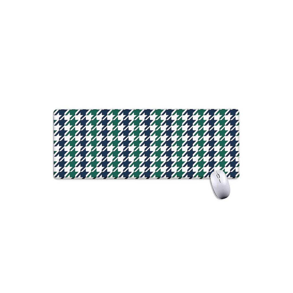 Blue Green And White Houndstooth Print Extended Mouse Pad