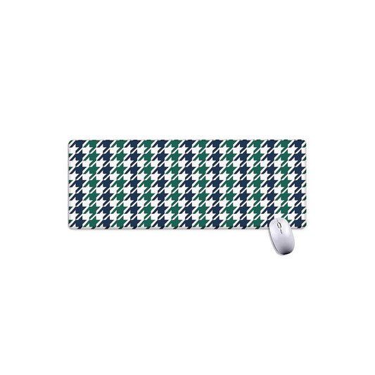Blue Green And White Houndstooth Print Extended Mouse Pad