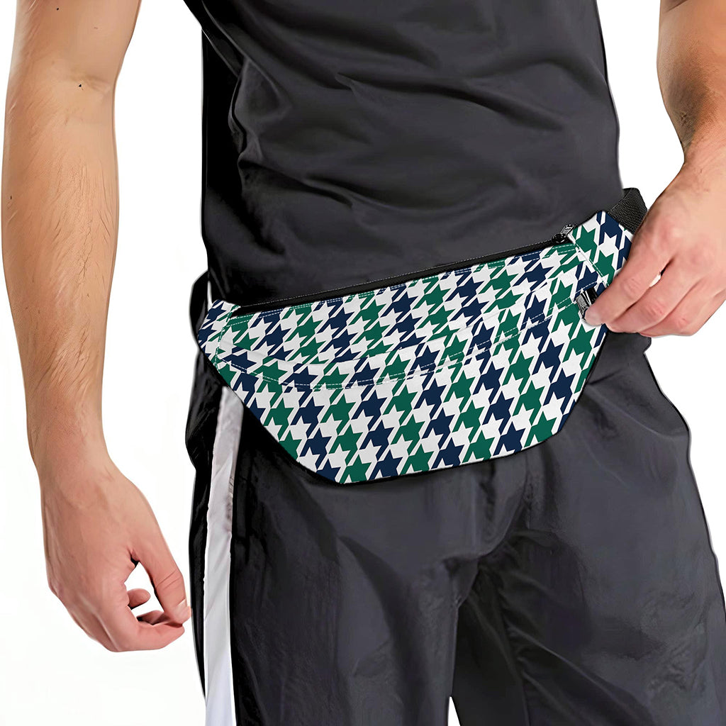 Blue Green And White Houndstooth Print Fanny Pack