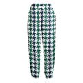 Blue Green And White Houndstooth Print Fleece Lined Knit Pants