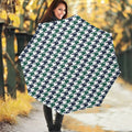 Blue Green And White Houndstooth Print Foldable Umbrella