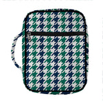 Blue Green And White Houndstooth Print Front Pocket Bible Bag