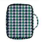 Blue Green And White Houndstooth Print Front Pocket Bible Bag