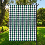 Blue Green And White Houndstooth Print Garden Flag