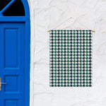 Blue Green And White Houndstooth Print Garden Flag