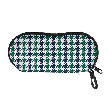 Blue Green And White Houndstooth Print Glasses Case
