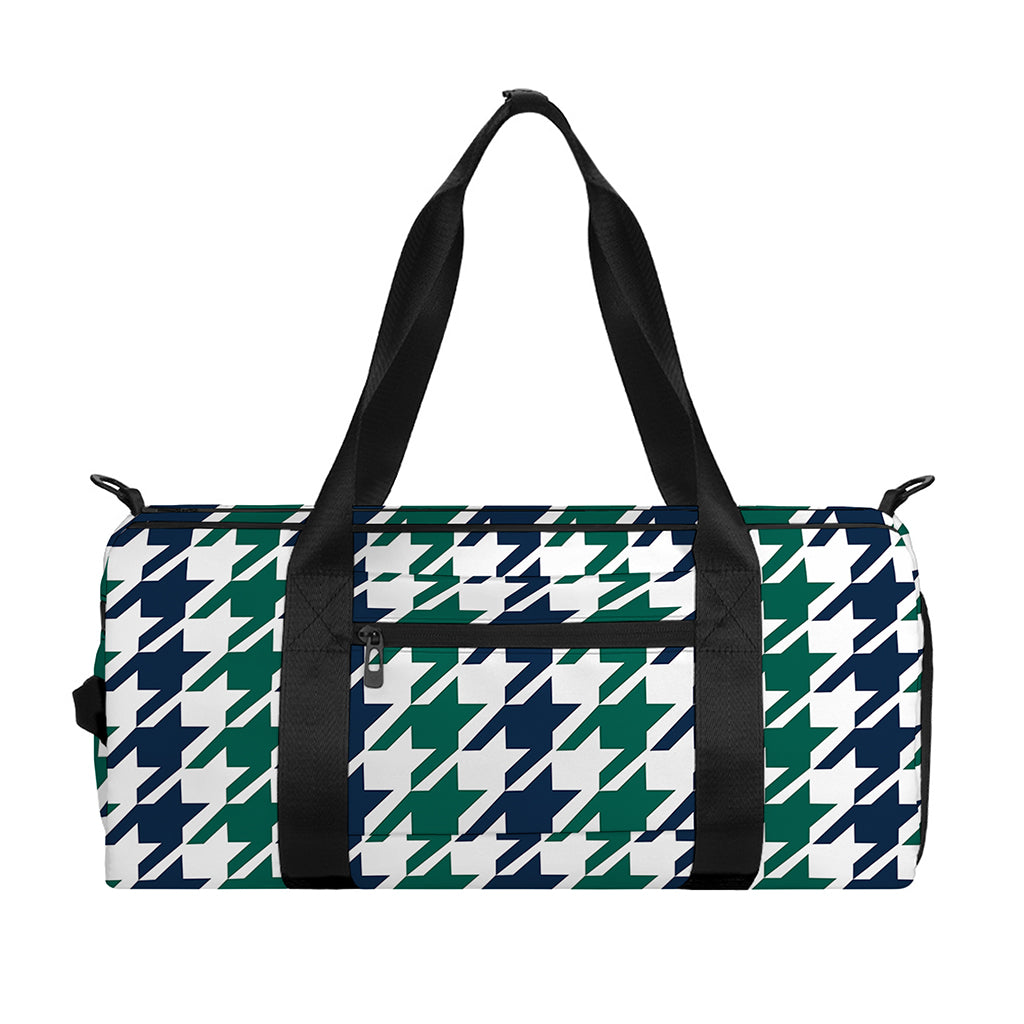 Blue Green And White Houndstooth Print Gym Bag