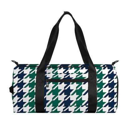 Blue Green And White Houndstooth Print Gym Bag