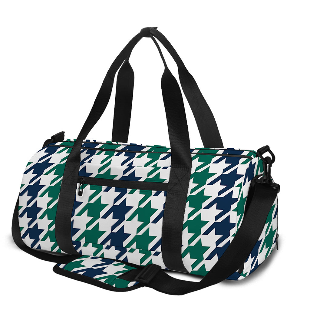 Blue Green And White Houndstooth Print Gym Bag