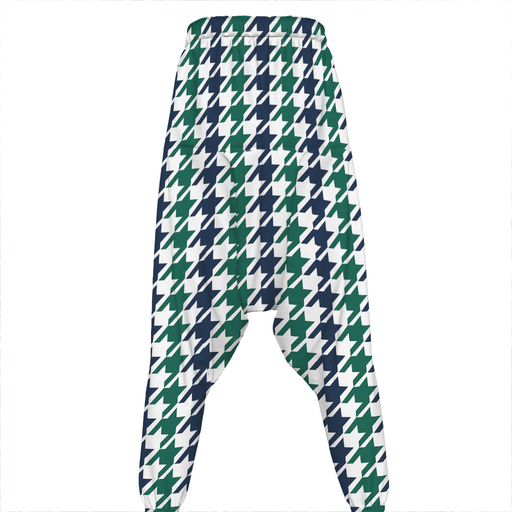 Blue Green And White Houndstooth Print Hammer Pants