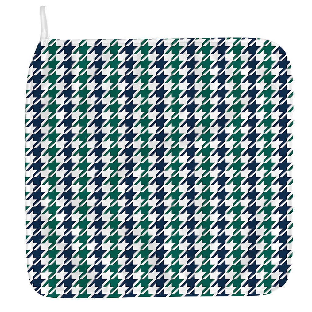 Blue Green And White Houndstooth Print Hand Towel