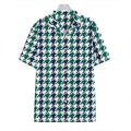 Blue Green And White Houndstooth Print Hawaiian Shirt